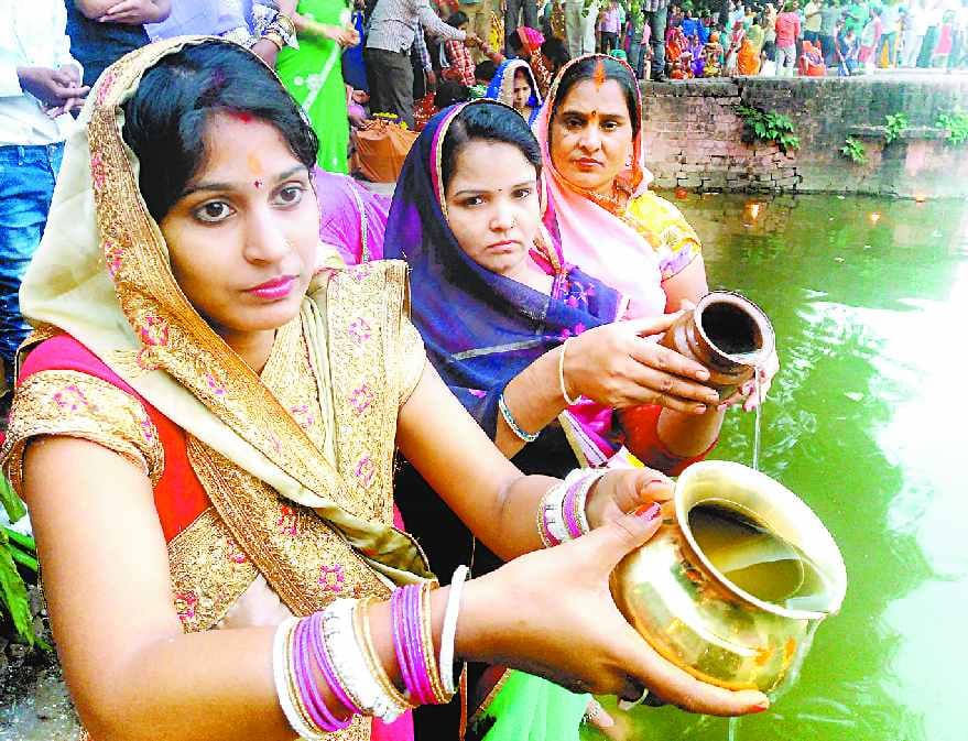 Dala Chhath at the lake lying with faith