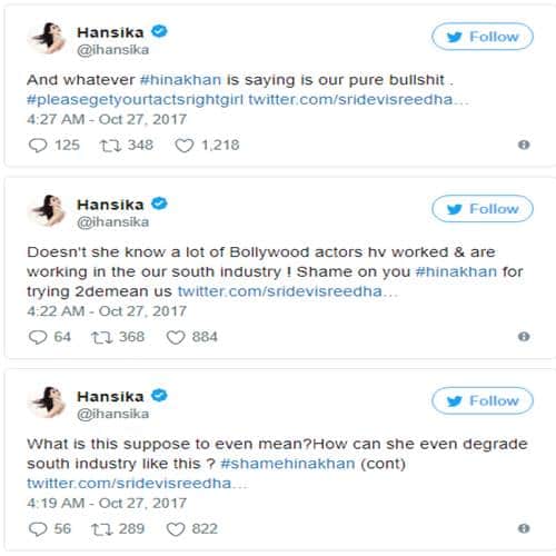  Hina Khan comments on south actress weight, Hansika Motwani blasts on twitter