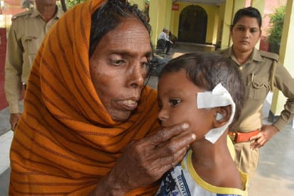 girl children meet to their grandmother in sitapur.