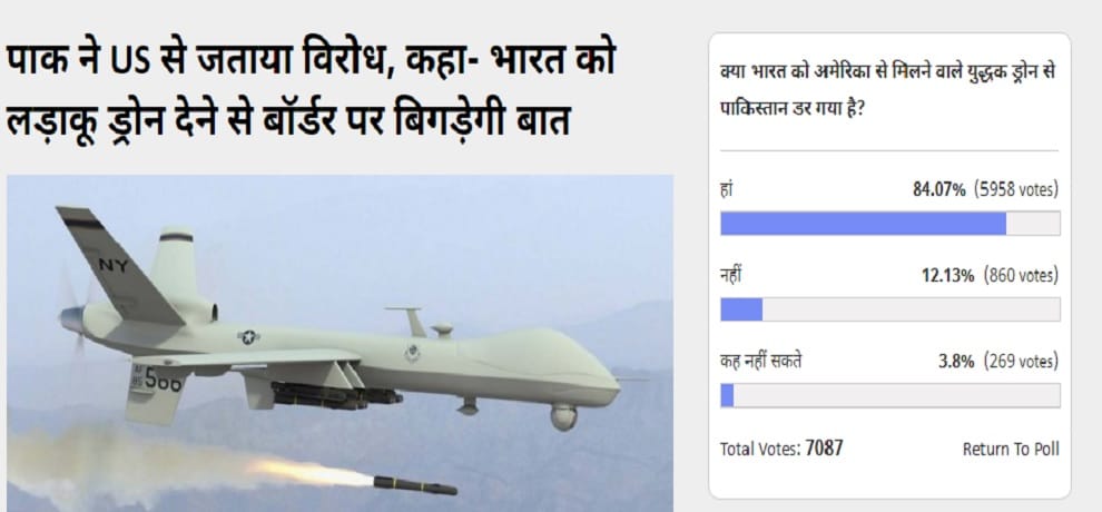  Amar Ujala Poll: Pakistani Scared on India America army drones deal 