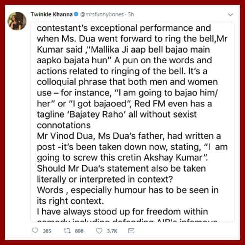 This is how Twinkle Khanna defends Akshay Kumar in Mallika dua and Vinod dua case