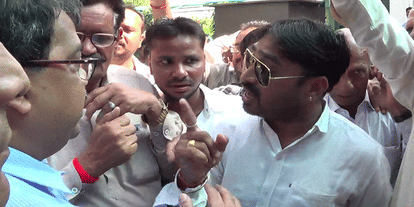 people taken out their protest outside of mp-s house in kota 