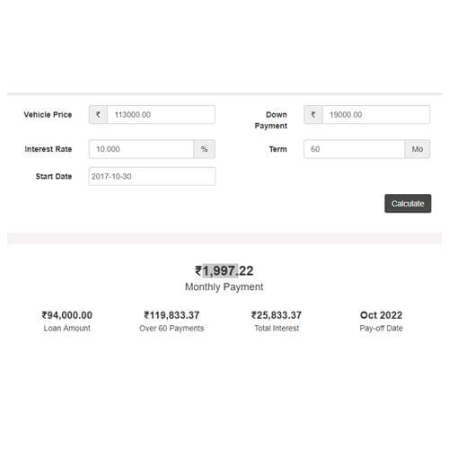 Royal Enfield Bullet 350 on EMI Loan Calculator 