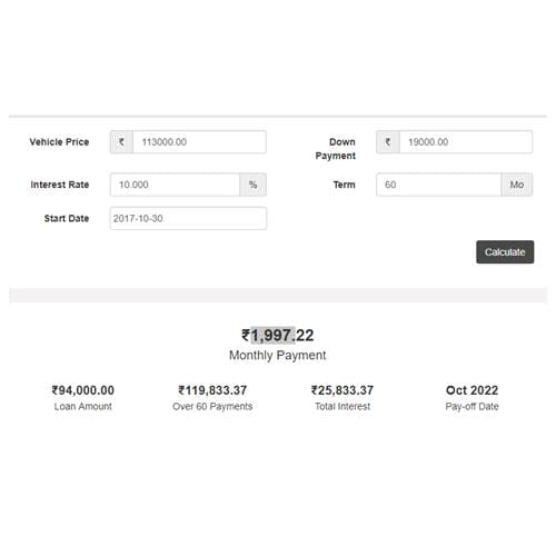 Royal Enfield Bullet 350 on EMI Loan Calculator 
