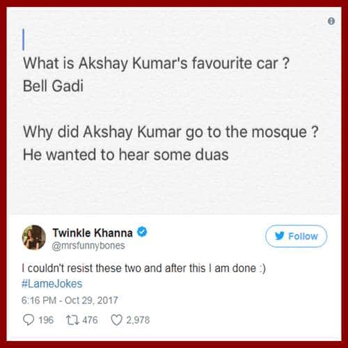 Akshay Kumars wife Twinkle makes fun of comedian Mallika du and his father Vinod dua