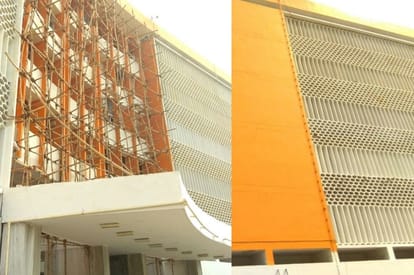police station of uttar pradesh painted on saffron color