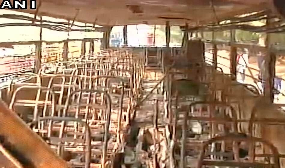 photos of school bus catches fire near dhaula kuan, all 35 students evacuated