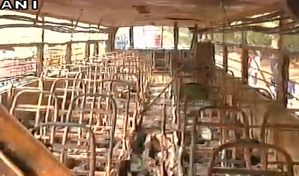 photos of school bus catches fire near dhaula kuan, all 35 students evacuated