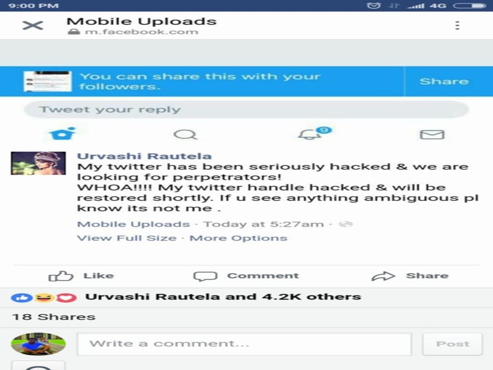 urvashi rautela mother talk about twitter account hacked
