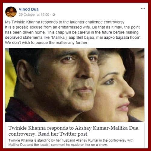 Vinod Dua calls Twinkle Khanna an embarrassed wife after she defends Akshay Kumar