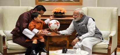 Bhutan Prince Jigme Namgyel Wangchuc meets PM modi get football chess