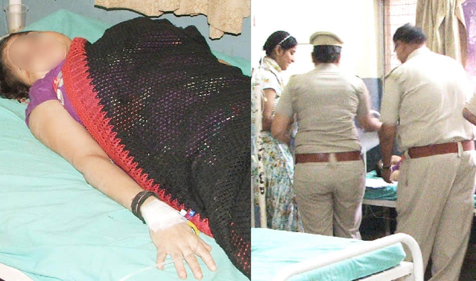woman accused a baba to molest and grab land took poison in police station 