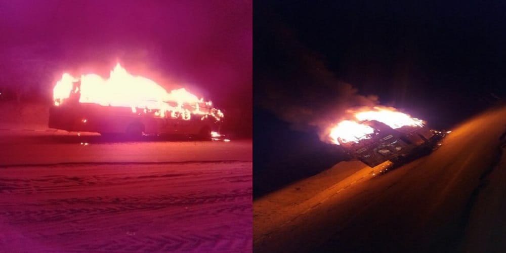 People fired in bus after road accident