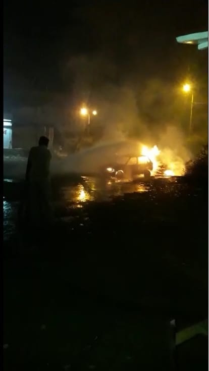 fire broken out in a car which was parked near a petrol pump in kota 