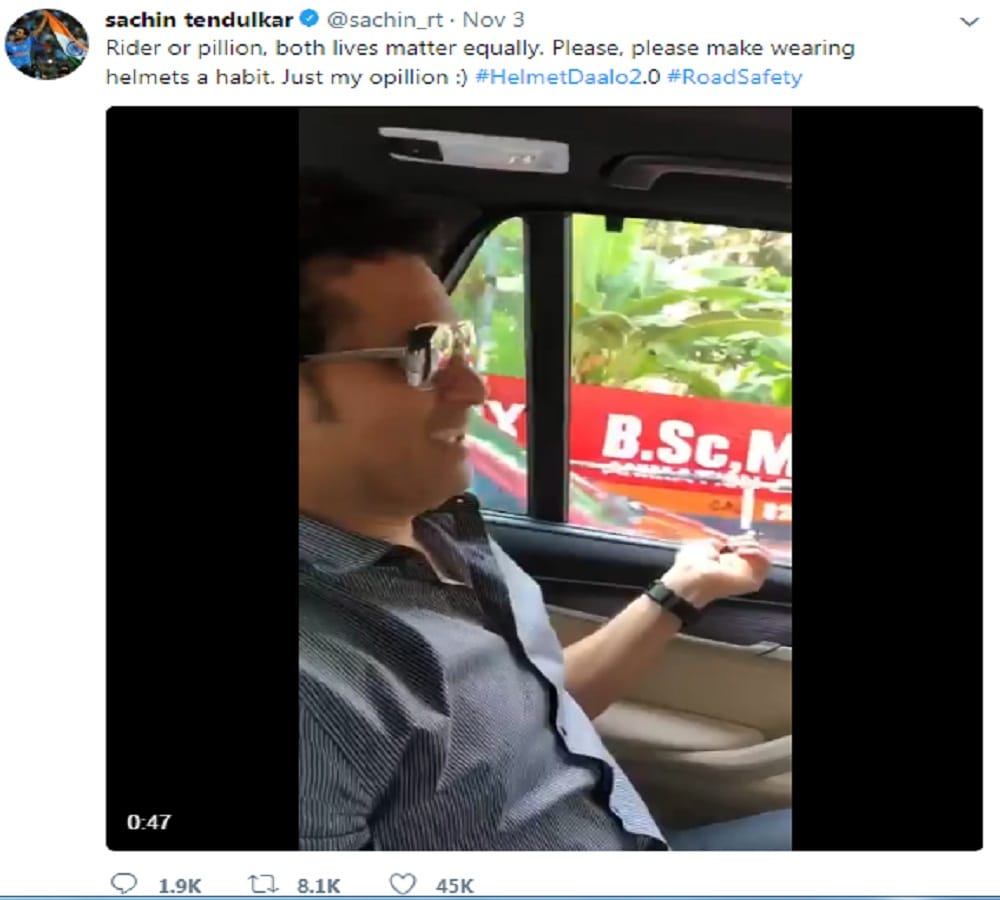 Sachin Tendulkar Requesting People To Wear Helmet