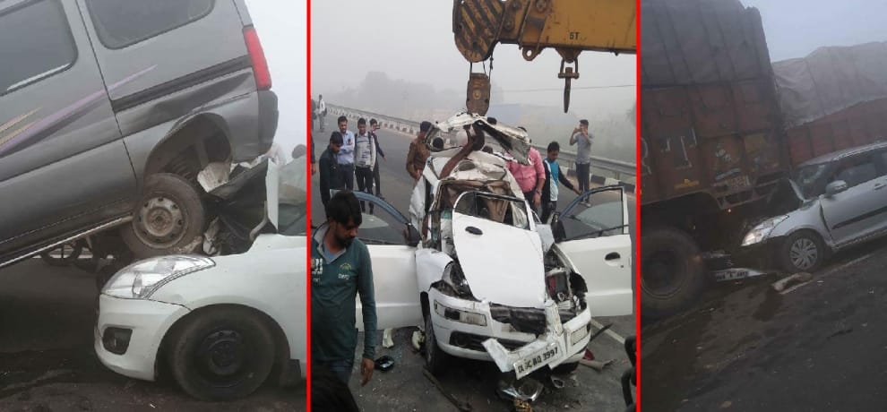 accident of two dozen vehicles due to smog in palwal