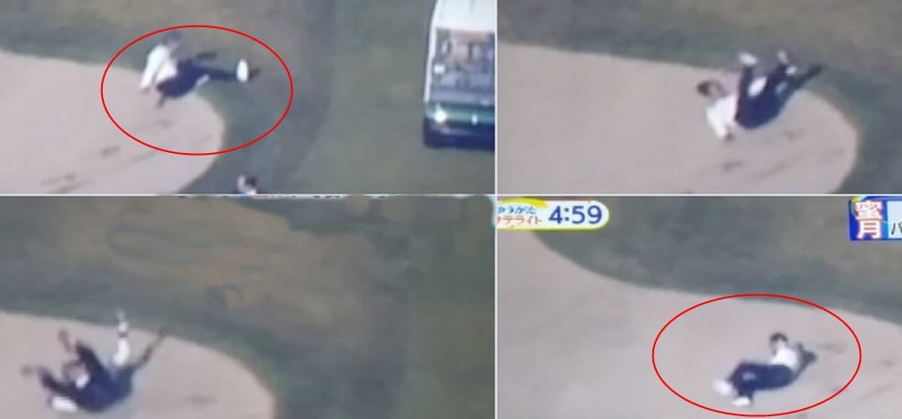 japan PM shinzo abe falls while playing golf with donald trump see video