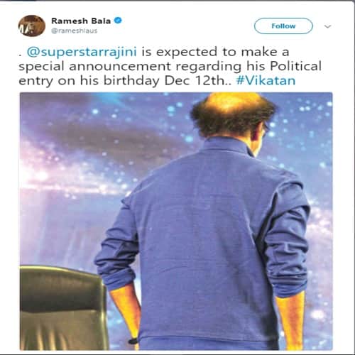Rajinikanth to make special announcement about his political entry on birthday