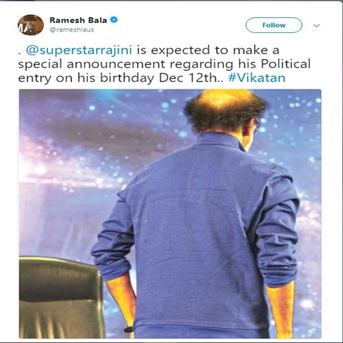 Rajinikanth to make special announcement about his political entry on birthday
