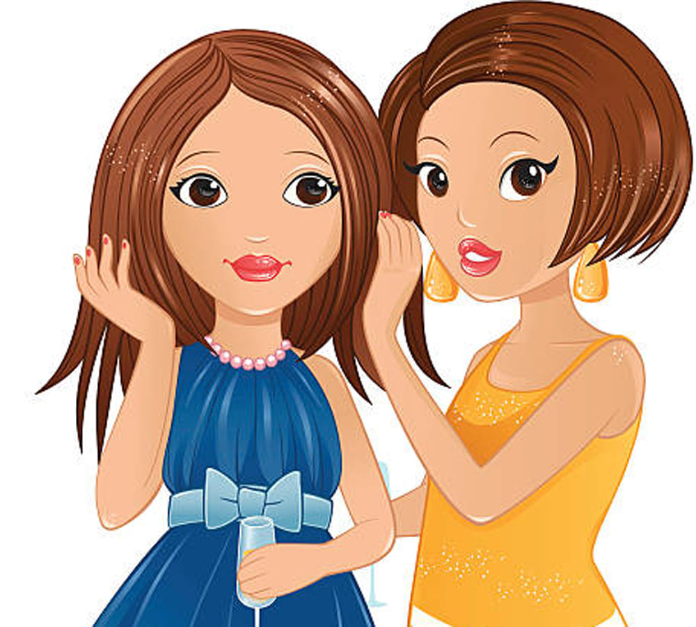 two women neighbours talk each other joke