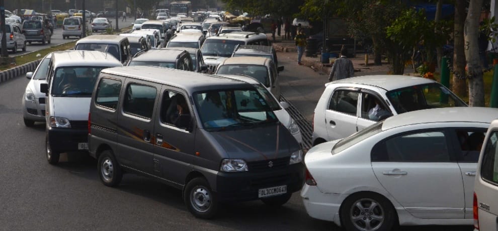 long queues of cars for getting cng stickers