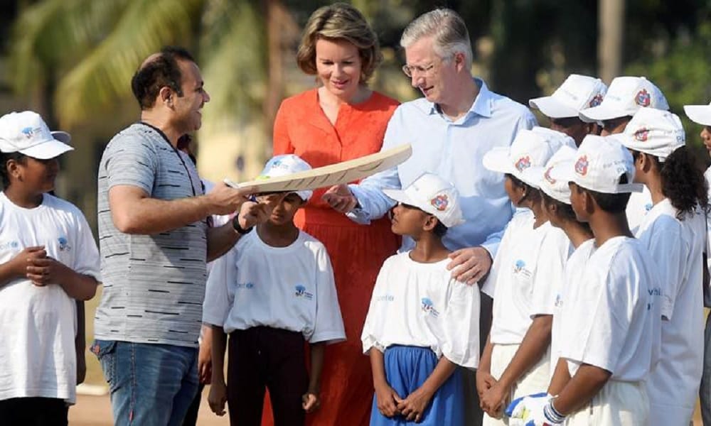 Belgiums Royal couple King Philippe and Queen Mathilde play cricket in Mumbai