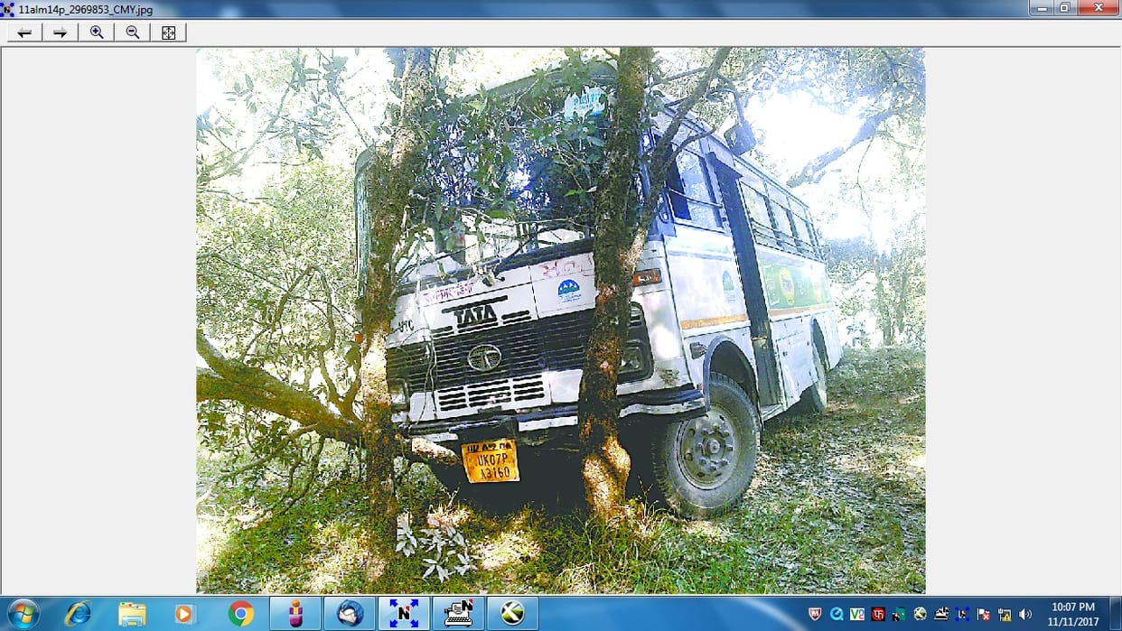 Roadways bus falls down the road