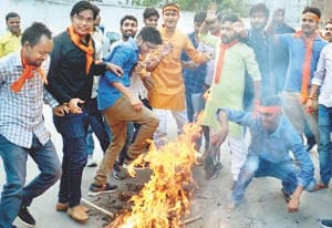 The effigy of Bhansali burnt in protest against the film Padmavati