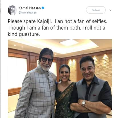 Kamal Haasan reacts on Kajol getting trolled over a selfie case