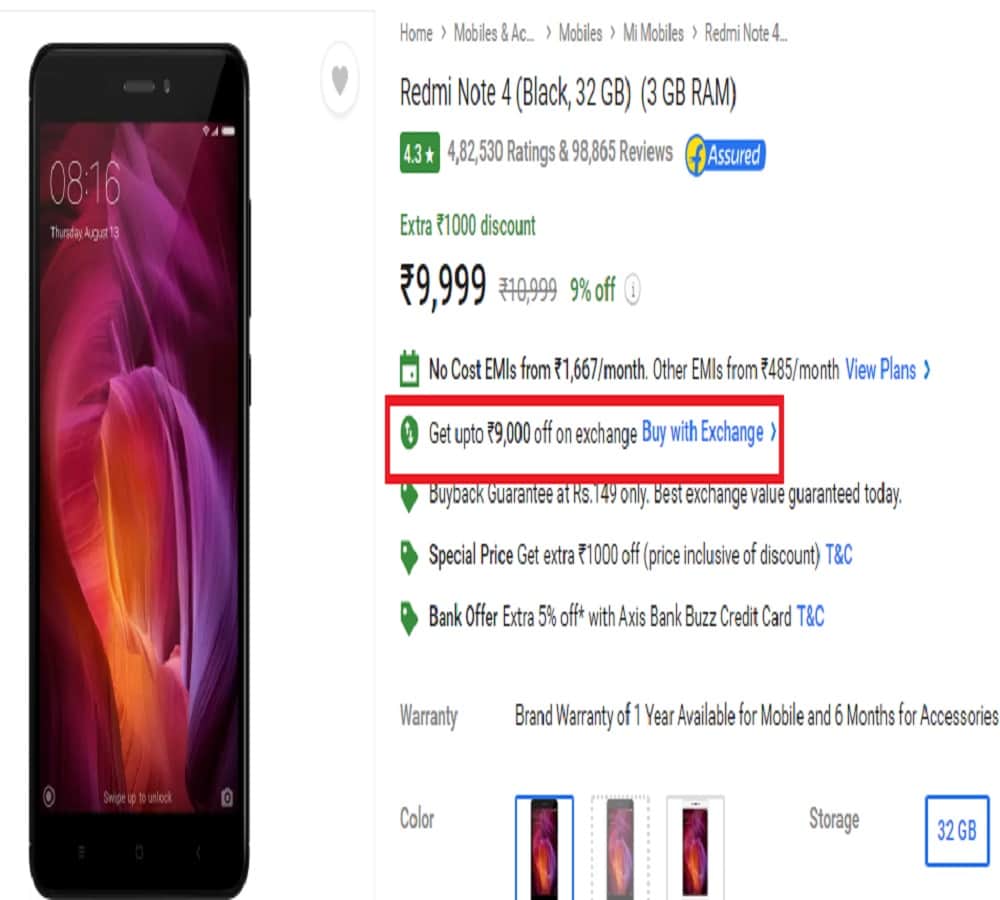 Xiaomi Redmi note 4 buy with discount