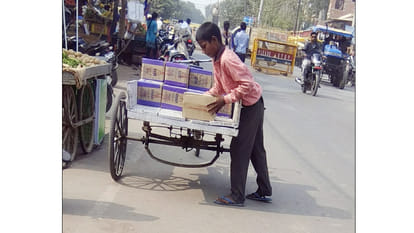 at the time of studies small boys are doing labouring
