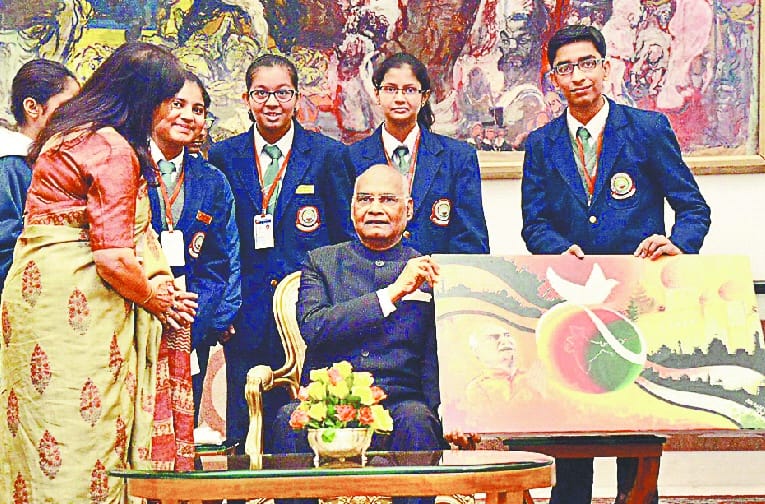 President overwhelmed by children's painting
