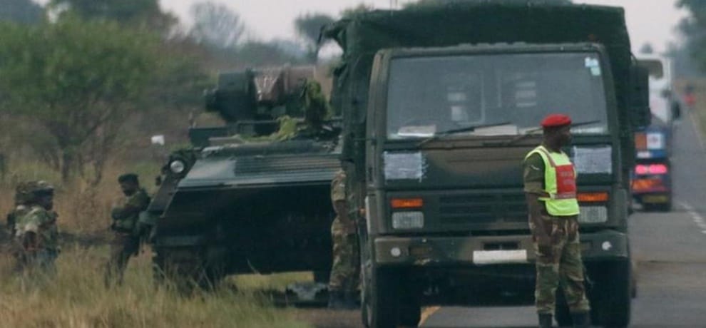 Zimbabwe Military vehicles block road outside parliament