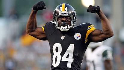 National football league: Antonio Brown catches balls with his helmet