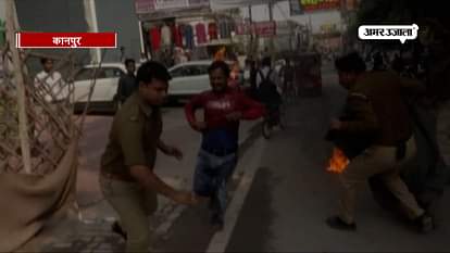 MAN ABLAZES HIMSELF IN FRONT OF BJP  MINISTERS HOUSE