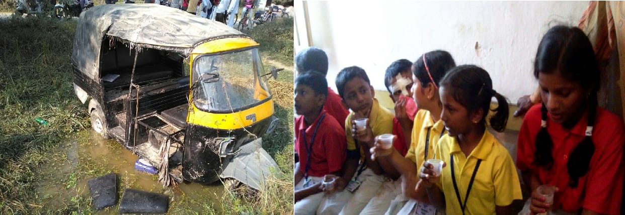 पिकप से टकरा कर स्कूली आटो पलटी, 12 जख्मी