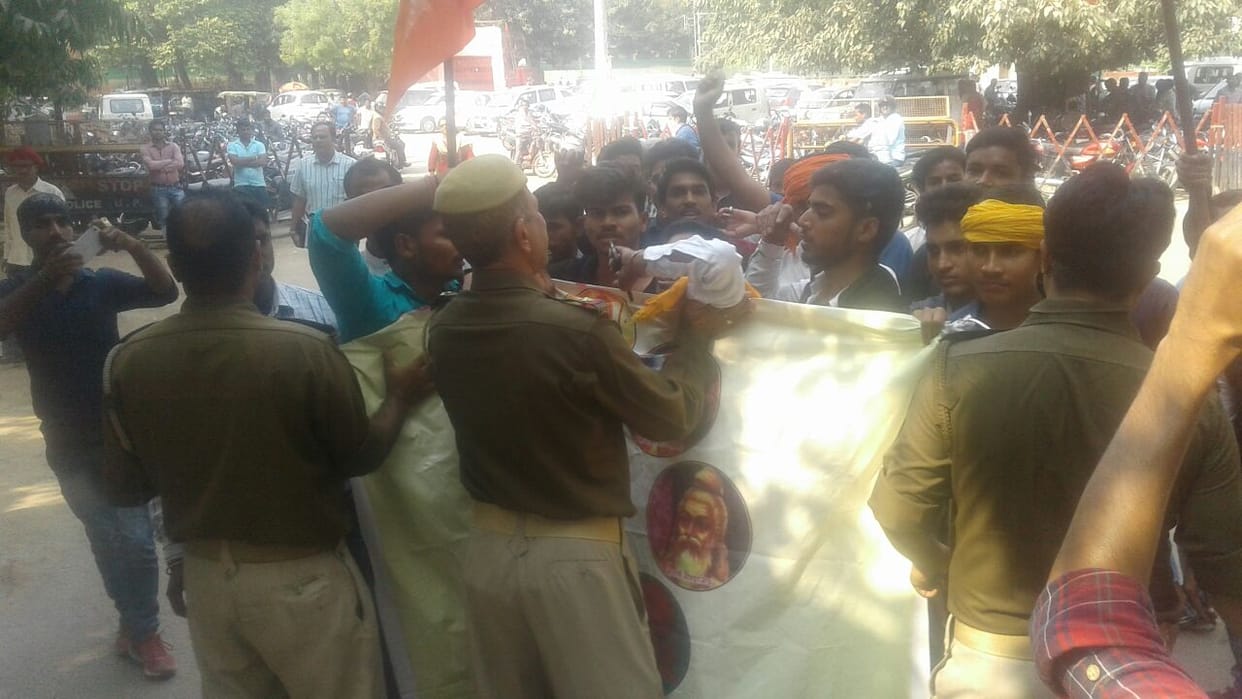 Against Padmavati by burning a statue of Bhansali