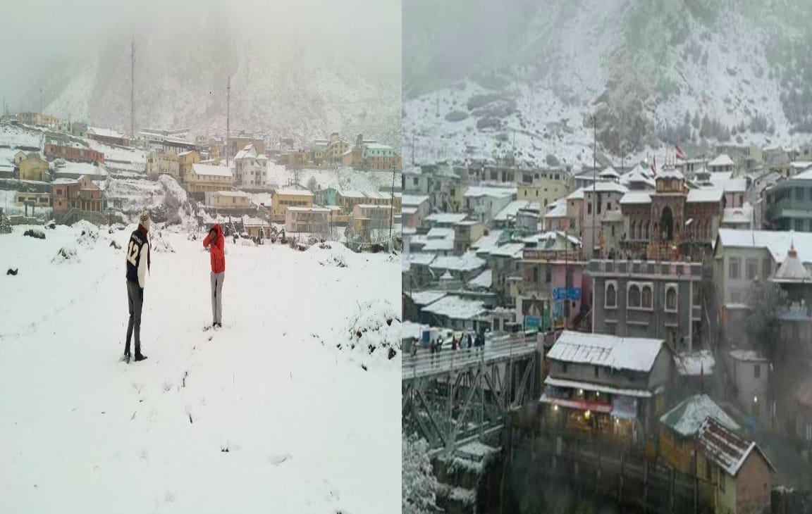 snowfall in badrinath and hemkund sahib photos