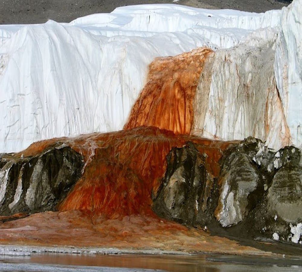 blood red waterfall in antarctica
