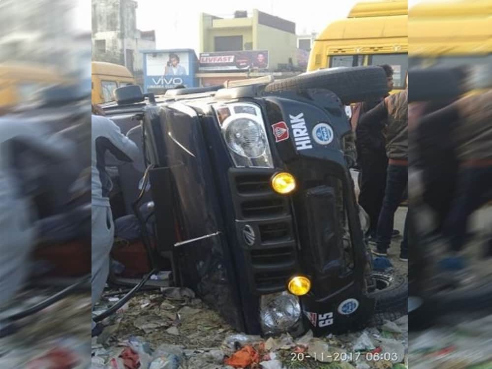 Army officer Jeep crushed the labour
