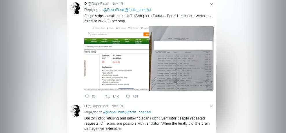 Fortis Hospital: seven years old girl because of dengue, hospital charged eighteen lakhs rupees