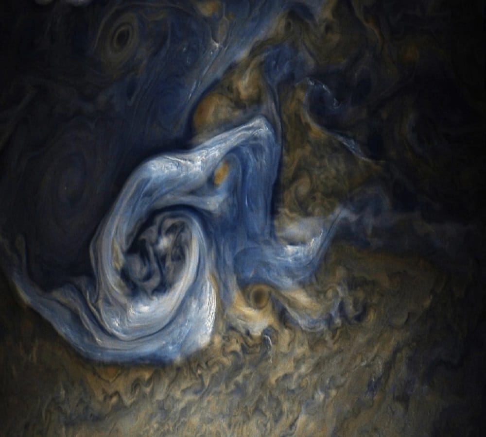 photo of storm on jupiter sent by juno spacecraft to nasa