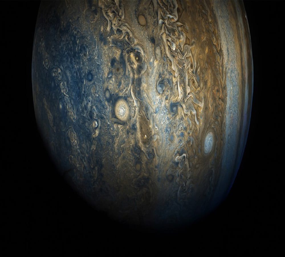 photo of storm on jupiter sent by juno spacecraft to nasa
