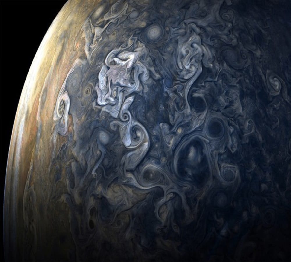 photo of storm on jupiter sent by juno spacecraft to nasa