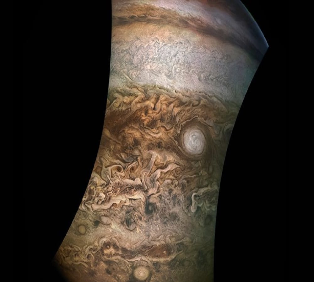 photo of storm on jupiter sent by juno spacecraft to nasa