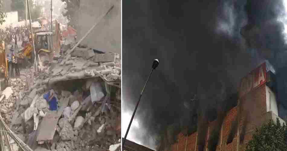 fire in ludhiana plastic factory, building collapsed photos