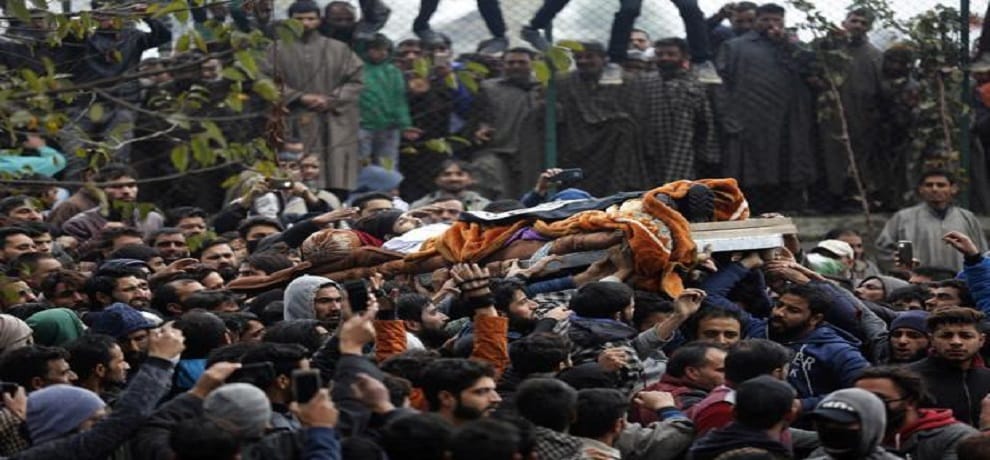 ISIS slogans engaged in terrorist Ahmed Mir's funeral in jammu kashmir