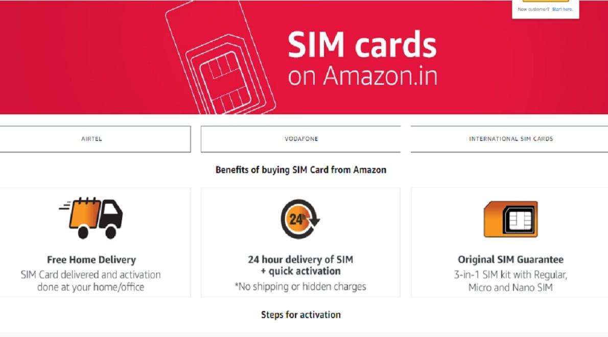 Amazon India selling SIM cards of Airtel and Vodafone