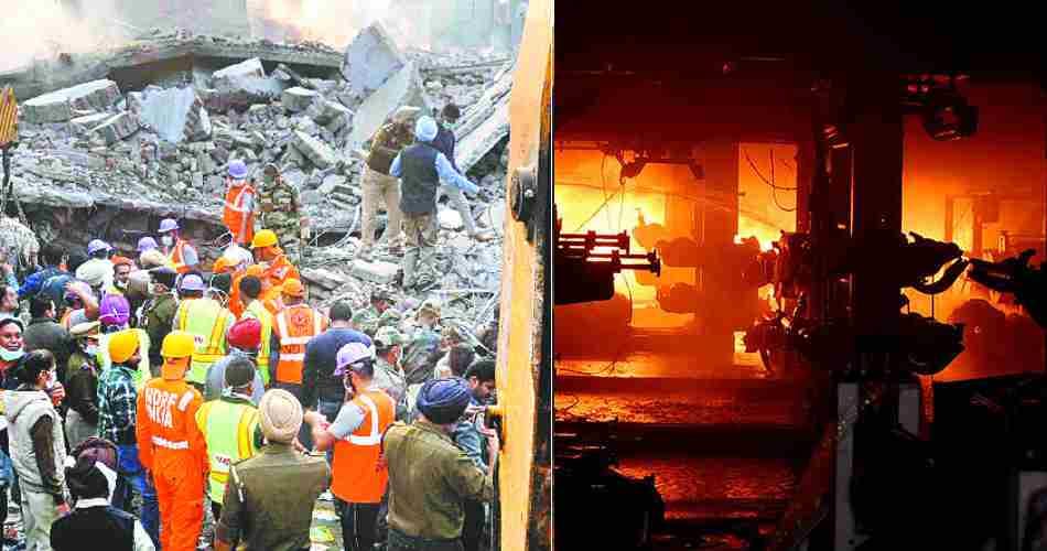 fire in ludhiana plastic factory, building collapsed photos