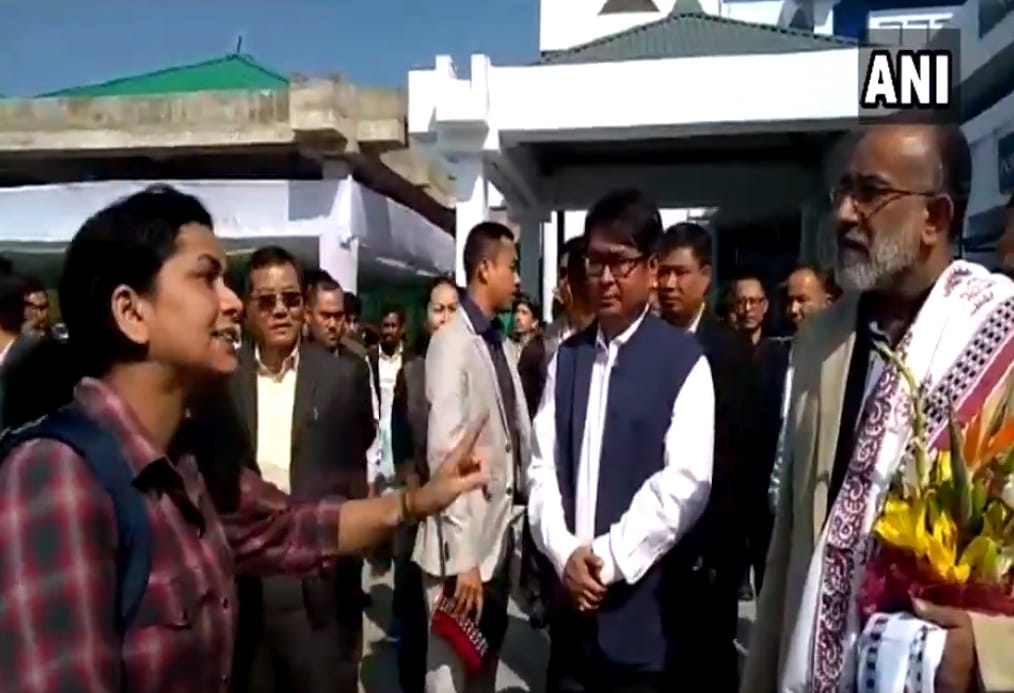 woman passenger shouts at Union Minister KJ Alphons at Imphal Airport after flights were delayed